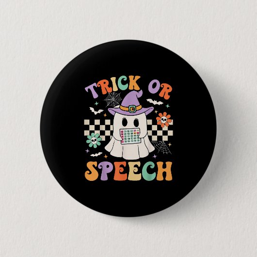 Trick or Speech Halloween Slp Retro-Sprechtherapie Button (Vorderseite)