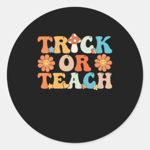 Trick Or Teach Groovy Halloween Retro Teacher Runder Aufkleber