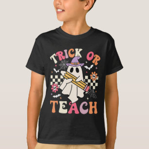 Trick Or Teach Groovy Lehrer Halloween Retro Flor T-Shirt