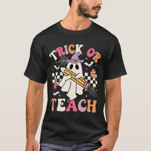 Trick Or Teach Groovy Lehrer Halloween Retro Flor T-Shirt