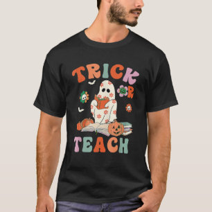 Trick Or Teach Retro Groovy Blumengeist-Lehrer T-Shirt