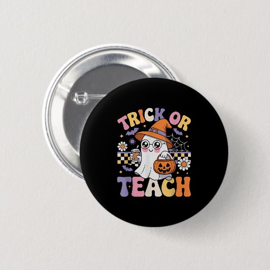 Trick Or Teach Teacher Groovy Ghost Funny Hallowee Button (Vorne & Hinten)