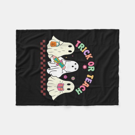 Trick Or Teach Teacher Groovy Ghost Funny Hallowee Fleecedecke (Vorderseite (Horizontal))