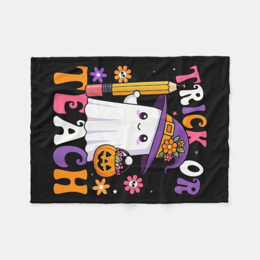 Trick Or Teach Teacher Pencil Ghost Funny Hallowee Fleecedecke (Vorderseite (Horizontal))