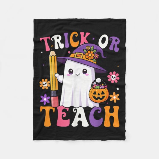 Trick Or Teach Teacher Pencil Ghost Funny Hallowee Fleecedecke (Vorderseite)