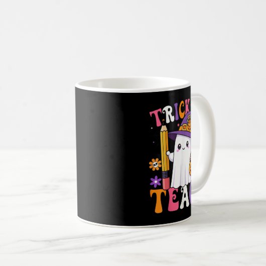 Trick Or Teach Teacher Pencil Ghost Funny Hallowee Kaffeetasse (VorderseiteRechts)