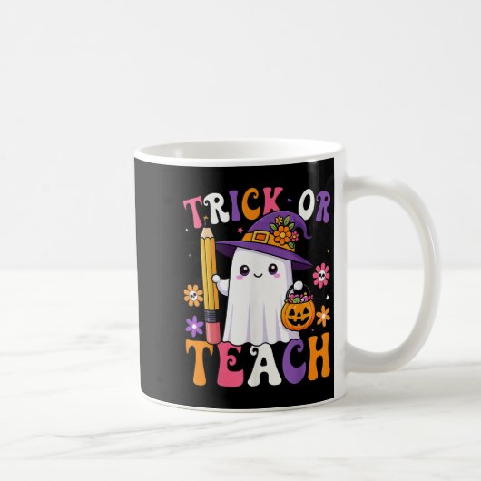 Trick Or Teach Teacher Pencil Ghost Funny Hallowee Kaffeetasse (Rechts)