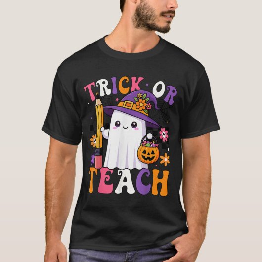 Trick Or Teach Teacher Pencil Ghost Funny Hallowee T-Shirt (Vorderseite)