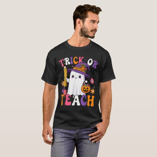Trick Or Teach Teacher Pencil Ghost Funny Hallowee T-Shirt (Vorne ganz)