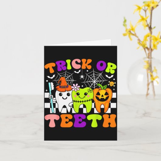 Trick Or Teeth Funny Dental Halloween Costumes Tre Karte (Gelbe Blume)