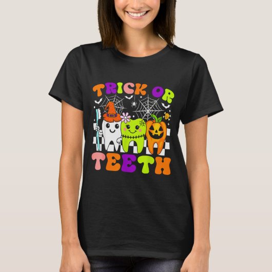 Trick Or Teeth Funny Dental Halloween Costumes Tre T-Shirt (Vorderseite)