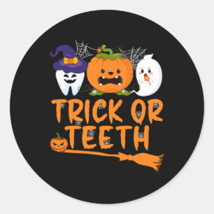 Trick Or Teeth Funny Dentist Halloween Dental Squa Runder Aufkleber