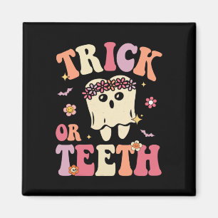 Trick or Teeth Ghost Groovy Dental Halloween Lecke Magnet