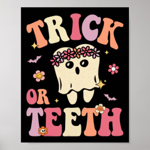 Trick or Teeth Ghost Groovy Dental Halloween Lecke Poster