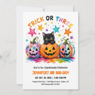 Trick or Three 3. Geburtstags-Halloween-Party-Katz Einladung