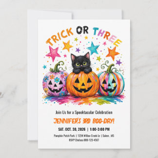 Trick or Three 3. Geburtstags-Halloween-Party-Katz Einladung