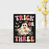 Trick Or Three 3 Years Old Birthday Groovy Ghost H Karte (Gelbe Blume)