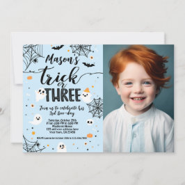 Trick or Three Blue Halloween Cute Ghost Einladung