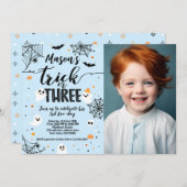 Trick or Three Blue Halloween Cute Ghost Einladung (Vorne/Hinten)