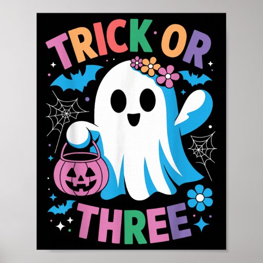 Trick Or Three Cute Ghost Groovy 3rd Birthday Girl Poster (Vorne)