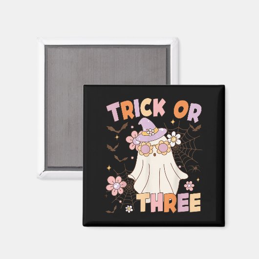 Trick Or Three Cute Ghost Groovy 3rd Birthday Soky Magnet (Vorderseite/Rückseite)