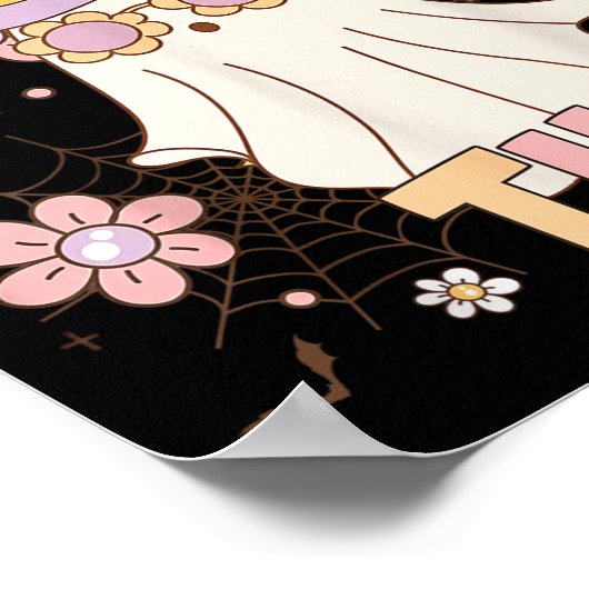 Trick Or Three Cute Ghost Groovy 3rd Birthday Soky Poster (Ecke)