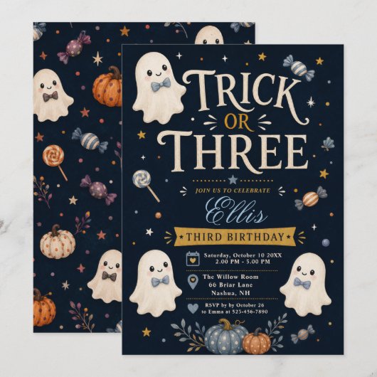 Trick or Three Geburtstagseinladung Einladung (Vorne/Hinten)