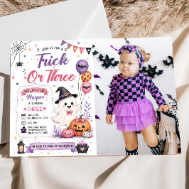 Trick or Three Halloween Geburtstagsfeier Foto Einladung