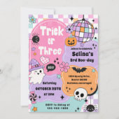 Trick Or Three Halloween Groovy Geist 3. Geburtsta Einladung (Vorderseite)