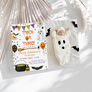 Trick Or Three Halloween Groovy Geist 3. Geburtsta Einladung