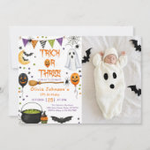 Trick Or Three Halloween Groovy Geist 3. Geburtsta Einladung (Vorderseite)