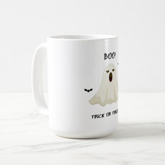 Trick or Tired – Funny Halloween Ghost Coffee Mug Kaffeetasse (Vorderseite Links)