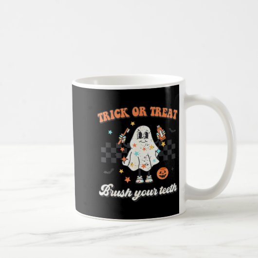 Trick Or Treat Brush Your Teeth Retro Halloween Cu Kaffeetasse (Rechts)