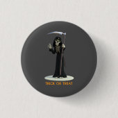 Trick or Treat. Cartoon Grim Reaper Button (Vorderseite)