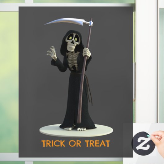 Trick or Treat. Cartoon Grim Reaper Fensteraufkleber (Zuhause)
