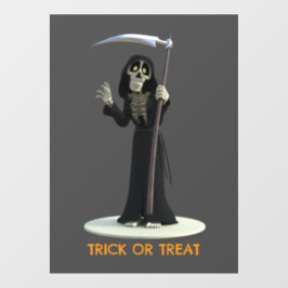 Trick or Treat. Cartoon Grim Reaper Fensteraufkleber