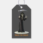 Trick or Treat. Cartoon Grim Reaper Geschenkanhänger (Rückseite)