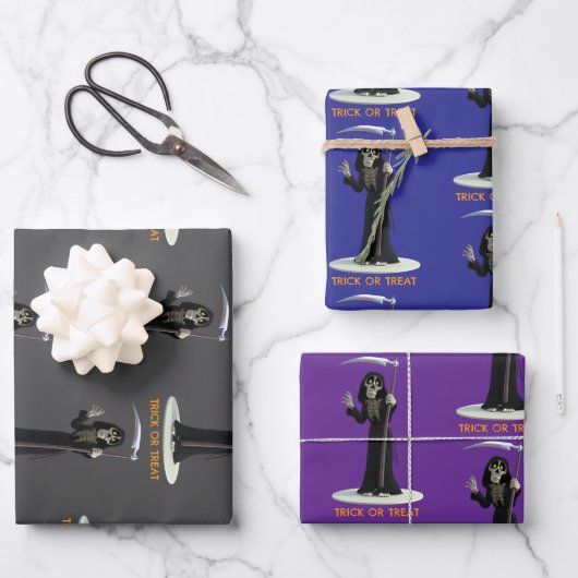 Trick or Treat. Cartoon Grim Reaper Geschenkpapier Set (Vorderseite)