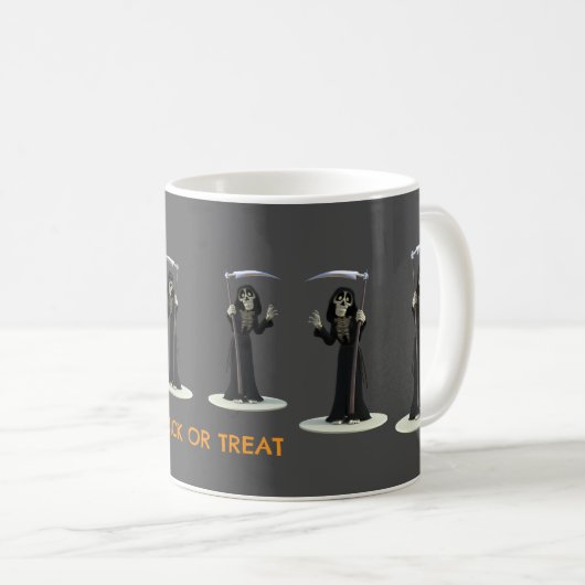 Trick or Treat. Cartoon Grim Reaper Kaffeetasse (VorderseiteRechts)