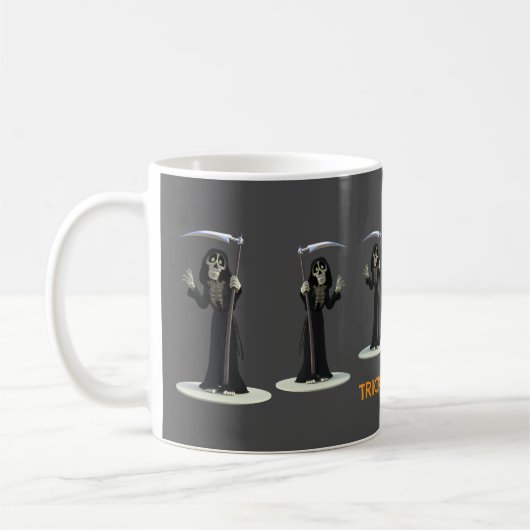Trick or Treat. Cartoon Grim Reaper Kaffeetasse (Links)