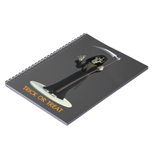 Trick or Treat. Cartoon Grim Reaper Notizblock (Linke Seite)