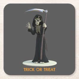 Trick or Treat. Cartoon Grim Reaper Rechteckiger Pappuntersetzer