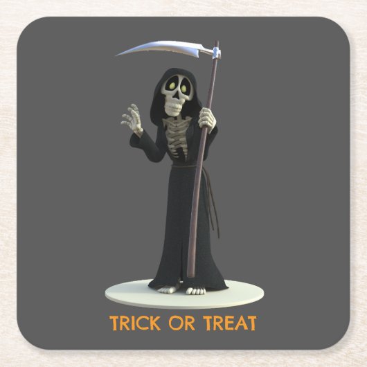Trick or Treat. Cartoon Grim Reaper Rechteckiger Pappuntersetzer (Vorderseite)