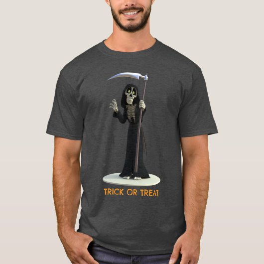 Trick or Treat. Cartoon Grim Reaper T-Shirt (Vorderseite)