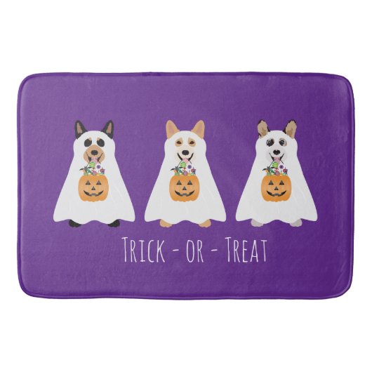 Trick or Treat Corgi Ghost Hunde Halloween Badematte (Vorderseite)