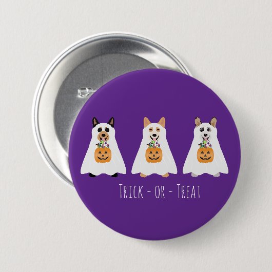 Trick or Treat Corgi Ghost Hunde Halloween Button (Vorne & Hinten)