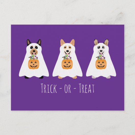 Trick or Treat Corgi Ghost Hunde Halloween Postkarte (Vorderseite)