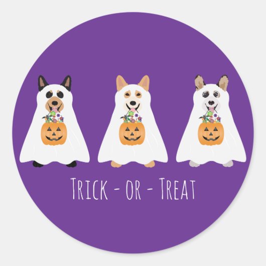 Trick or Treat Corgi Ghost Hunde Halloween Runder Aufkleber (Vorderseite)