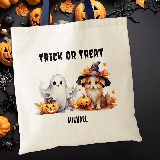 Trick or Treat Custom Ghost Puppy Halloween Candy Tragetasche