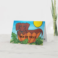 Trick or Treat Dachshund Halloween Card